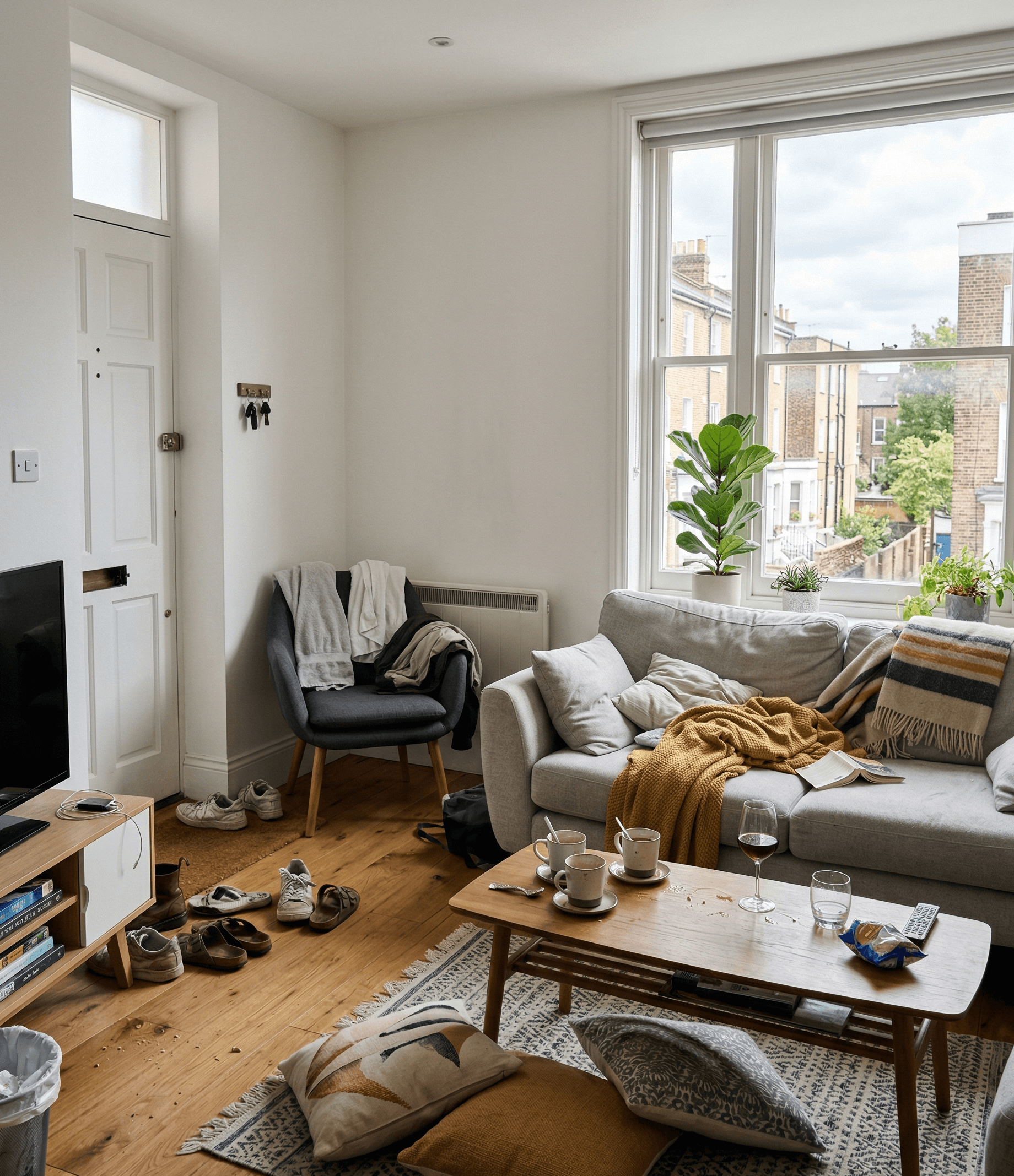 Messy apartment after guest checkout